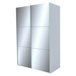 BAUHAUS Express Möbel Schwebetürenschrank Stars B X T X H: 150 X 68 X 236 Cm, Aluminiumfarben Griff, Seidengrauglas/Spiegel Front, Seidengrau Korpus