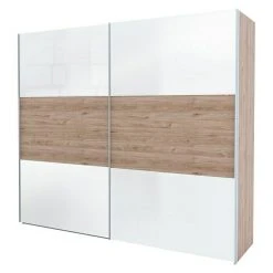 BAUHAUS Express Möbel Schwebetürenschrank Swift | 250x68x216 cm | Weißglas/Eiche Jackson | Glasfronten