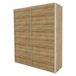 BAUHAUS Express Möbel Schwebetürenschrank Eiche Riviera | 200 x 68 x 236 cm | Aluminiumfarbene Griffe