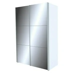 BAUHAUS Express Möbel Schwebetürenschrank Stars B X T X H: 150 X 68 X 216 Cm - Aluminiumfarbene Griffe, Spiegelfront, Weißer Korpus