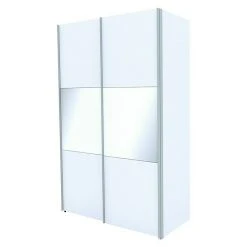 BAUHAUS Express Möbel Schwebetürenschrank Stars B 150 x T 68 x H 236 cm - Weiß/Weißglas, Aluminiumfarben Griffe - Moderner Kleiderschrank