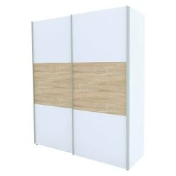 BAUHAUS Express Möbel Schwebetürenschrank Weiß/Eiche Sonoma, Aluminium Griffe, 200 x 68 x 236 cm