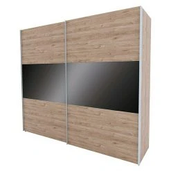 BAUHAUS Express Möbel Schwebetürenschrank Swift - 250x68x216 cm, Glasfronten, Basaltglas Mittig/Eiche Jackson
