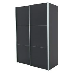 BAUHAUS Express Möbel Schwebetürenschrank | 150x68x216 cm | Aluminiumfarben Griff, Graphit Front & Korpus