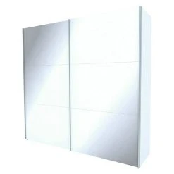 BAUHAUS Express Möbel Schwebetürenschrank Stars B 250 x T 68 x H 236 cm | Aluminiumfarbene Griffe | Weißglas Front | Weißer Korpus