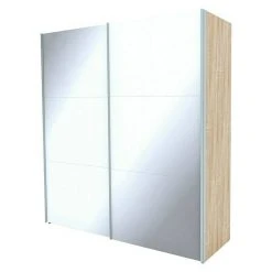 BAUHAUS Express Möbel Schwebetürenschrank Stars B 200 x 68 x 236 cm - Aluminiumfarben Griff, Weißglas Front, Eiche Sonoma Korpus