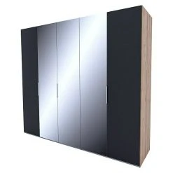 BAUHAUS Express Möbel Drehtürschrank Swift 250x58x216 cm - Basalt & Eiche Jackson, mit Spiegel