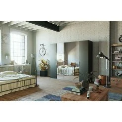 BAUHAUS Express Möbel Drehtürschrank Swift 250x58x216 cm - Basalt & Eiche Jackson, mit Spiegel -Schränke Möbel Mall 12 1764