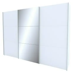 BAUHAUS Express Möbel Schwebetürenschrank Stars B X T X H: 300 X 68 X 216 Cm in Weiß/Spiegel mit Aluminiumfarben Griffen