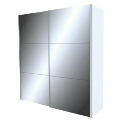 BAUHAUS Express Möbel Schwebetürenschrank Stars - 200 x 68 x 216 cm, Aluminiumfarben Griff, Spiegel Front, Weiß Korpus