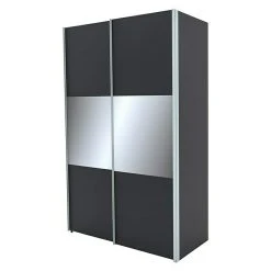 BAUHAUS Express Möbel Schwebetürenschrank Stars B X T X H: 150 X 68 X 236 Cm, Alufarben Griff, Graphit/Grauspiegel Front, Graphit Korpus