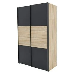 BAUHAUS Express Möbel Schwebetürenschrank | Graphit/Sonoma Eiche | 150x68x236 cm