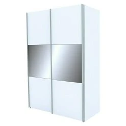 BAUHAUS Express Möbel Schwebetürenschrank Stars B X T X H: 150 X 68 X 216 cm - Weiß/Grauspiegel, Aluminiumfarben Griff