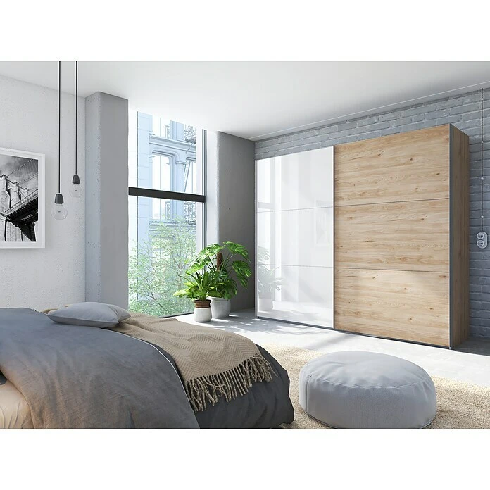 BAUHAUS Express Möbel Schwebetürenschrank Swift B 250x68x216 cm mit Glasfronten – Basaltglas/Basalt 6 BAUHAUS Express Möbel Schwebetürenschrank Swift B 250x68x216 cm mit Glasfronten – Basaltglas/Basalt – Bild 4