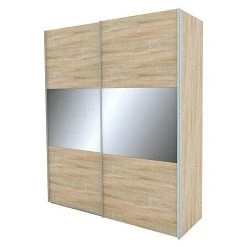 BAUHAUS Express Möbel Schwebetürenschrank Stars B X T X H: 250 X 68 X 236 cm | Aluminiumfarben Griff | Eiche Sonoma/Grauspiegel Front | Eiche Sonoma Korpus