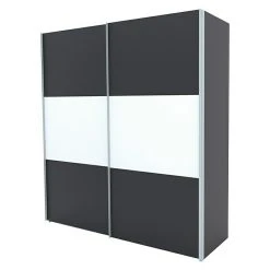 BAUHAUS Express Möbel Schwebetürenschrank Stars B 200 x 68 x 216 cm - Alufarben Griff, Graphit/Weiß Front, Graphit Korpus