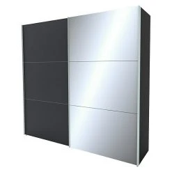 BAUHAUS Express Möbel Schwebetürenschrank Stars B X T X H: 250 X 68 X 236 Cm | Aluminiumfarben Griff | Graphit/Spiegel Front | Graphit Korpus