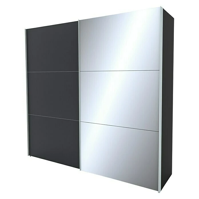 BAUHAUS Express Möbel Schwebetürenschrank Stars B X T X H: 250 X 68 X 236 Cm | Aluminiumfarben Griff | Graphit/Spiegel Front | Graphit Korpus 3 BAUHAUS Express Möbel Schwebetürenschrank Stars B X T X H: 250 X 68 X 236 Cm | Aluminiumfarben Griff | Graphit/Spiegel Front | Graphit Korpus