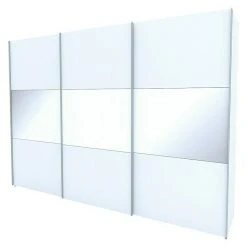 BAUHAUS Express Möbel Schwebetürenschrank Stars B X T X H: 300 X 68 X 216 Cm, Aluminiumfarbene Griffe, Weiß/Weißglas Front, Weißer Korpus – Moderne Kleiderschrank-Lösung