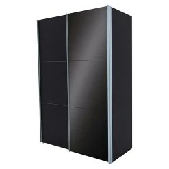 BAUHAUS Express Möbel Schwebetürenschrank Swift - Moderner Kleiderschrank mit Glasfronten, 150 x 68 x 216 cm, Basaltglas/Basalt