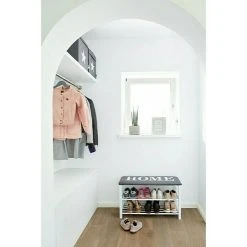 BAUHAUS Schuhregal Mit Sitzbank – Praktisches Schuhregal mit Sitzbank, 78 x 30 x 48 cm, für Zuhause -Schränke Möbel Mall 12 1856