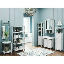 BAUHAUS Phönix Country Sitzbank, 120 x 75,8 x 40 cm, Weiß – Praktischer Schuhschrank mit Sitzfunktion -Schränke Möbel Mall 12 1865