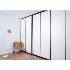 BAUHAUS Room Plaza Easy Schiebetür-Bau-Set Taupe/Weiß Miniperl, Profilfarbe: Schwarz – Elegante Innentür -Schränke Möbel Mall 12 2