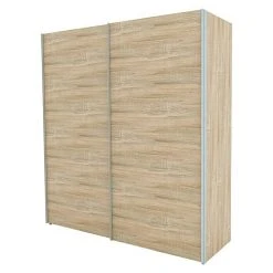 BAUHAUS Express Möbel Schwebetürenschrank – 200 x 68 x 216 cm – Eiche Sonoma & Aluminiumfarben – Moderner Kleiderschrank