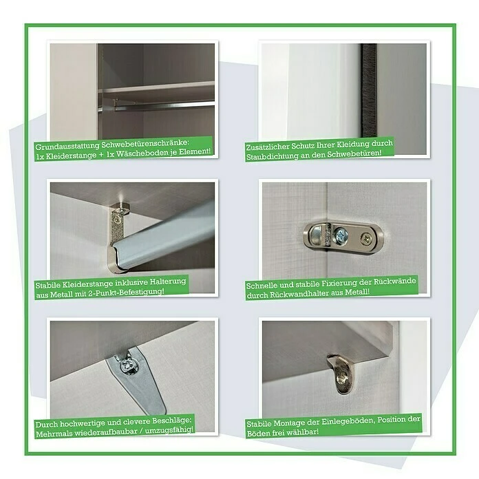 BAUHAUS Express Möbel Schwebetürenschrank – 200 x 68 x 216 cm – Eiche Sonoma & Aluminiumfarben – Moderner Kleiderschrank 7 BAUHAUS Express Möbel Schwebetürenschrank – 200 x 68 x 216 cm – Eiche Sonoma & Aluminiumfarben – Moderner Kleiderschrank – Bild 5