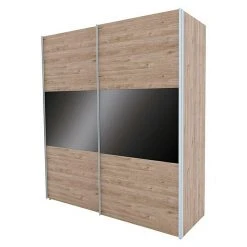 BAUHAUS Express Möbel Schwebetürenschrank Swift Mit Glasfronten - Basaltglas Mittig/Eiche Jackson