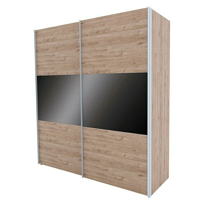 BAUHAUS Express Möbel Schwebetürenschrank Swift Mit Glasfronten - Basaltglas Mittig/Eiche Jackson 3 BAUHAUS Express Möbel Schwebetürenschrank Swift Mit Glasfronten - Basaltglas Mittig/Eiche Jackson