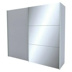 BAUHAUS Express Möbel Schwebetürenschrank Stars - Seidengrau/Spiegel, Aluminiumfarben Griffe, 250 x 68 x 216 cm