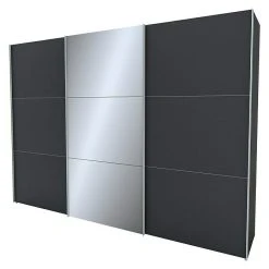 BAUHAUS Express Möbel Schwebetürenschrank Stars B X T X H: 300 X 68 X 236 cm | Alufarben Griff, Graphit/Grauspiegel Front, Graphit Korpus