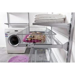 BAUHAUS Element System Drahtkorb 35 x 80 cm, Mit Auszug, Weiß/Aluminium - Praktischer Schrankeinsatz für optimale Ordnung -Schränke Möbel Mall 12 32