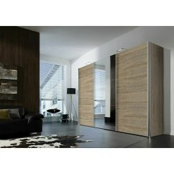 BAUHAUS Express Möbel Schwebetürenschrank Stars B X T X H: 300 X 68 X 236 Cm, Aluminiumfarben Griff, Spiegel Front, Eiche Sonoma Korpus | Moderner Kleiderschrank -Schränke Möbel Mall 12 339