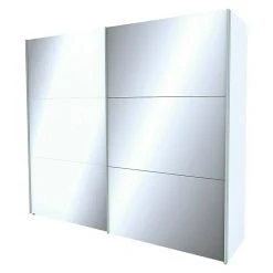 BAUHAUS Express Möbel Schwebetürenschrank Stars B 250 x T 68 x H 216 cm | Aluminiumfarben Griffe | Weißglas/Spiegel Front | Weißer Korpus