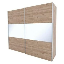 BAUHAUS Express Möbel Schwebetürenschrank Swift – Weißglas & Eiche Jackson – 250 x 68 x 216 cm