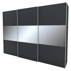 BAUHAUS Express Möbel Schwebetürenschrank Stars B X T X H: 300 X 68 X 216 Cm, Alufarben Griff, Graphit/Grauspiegel Front, Graphit Korpus