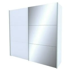 BAUHAUS Express Möbel Schwebetürenschrank Stars 250 x 68 x 236 cm | Weiß/Spiegel | Aluminiumgriff | Moderne Kleiderschränke