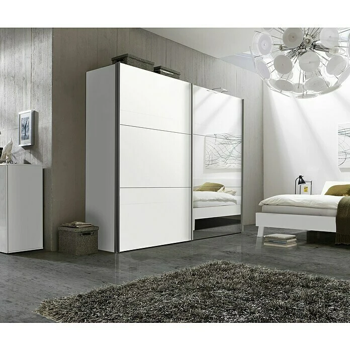 BAUHAUS Express Möbel Schwebetürenschrank Stars 250 x 68 x 236 cm | Weiß/Spiegel | Aluminiumgriff | Moderne Kleiderschränke 5 BAUHAUS Express Möbel Schwebetürenschrank Stars 250 x 68 x 236 cm | Weiß/Spiegel | Aluminiumgriff | Moderne Kleiderschränke – Bild 3