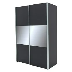 BAUHAUS Express Möbel Schwebetürenschrank Stars B X T X H: 150 X 68 X 216 Cm - Alufarben Griff, Graphit/Grauspiegel Front, Graphit Korpus