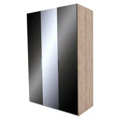 BAUHAUS Express Möbel Drehtürschrank Swift - 150x58x216 cm, Basaltglas & Eiche Jackson, inkl. Spiegel