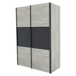 BAUHAUS Express Möbel Schwebetürenschrank | 150 x 68 x 216 cm | Platin Eiche/Graphit | Graphitfarbene Griffe