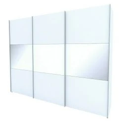 BAUHAUS Express Möbel Schwebetürenschrank Stars B X T X H: 300 X 68 X 236 Cm - Aluminiumfarben Griff, Weiß/Weißglas Front, Weiß Korpus