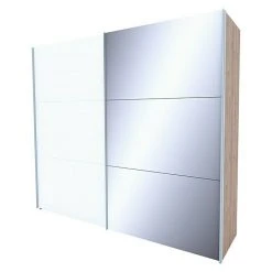 BAUHAUS Express Möbel Schwebetürenschrank Swift Mit Spiegel, Weiß-Eiche Jackson | Moderner Kleiderschrank