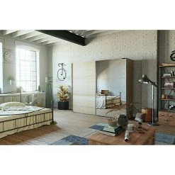 BAUHAUS Express Möbel Schwebetürenschrank Swift Mit Spiegel, Weiß-Eiche Jackson | Moderner Kleiderschrank -Schränke Möbel Mall 12 536