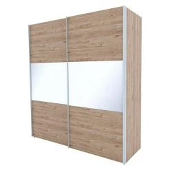 BAUHAUS Express Möbel Schwebetürenschrank Swift B 200 x 68 x 216 cm | Weißglas Mittig/Eiche Jackson | Mit Glasfronten & Zubehör