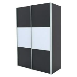 BAUHAUS Express Möbel Schwebetürenschrank Stars B x T x H: 150 x 68 x 236 cm, Alufarben Griff, Graphit/Weiß Front, Graphit Korpus