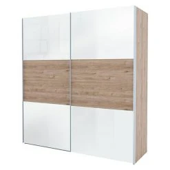 BAUHAUS Express Möbel Schwebetürenschrank Swift | 200x68x216 cm | Glasfronten | Weißglas/Eiche Jackson Design