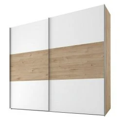 BAUHAUS Express Möbel Schwebetürenschrank Swift B 200x68x216 cm, Weiß/Eiche Jackson Horizontal, ohne Spiegel, mit Zubehör